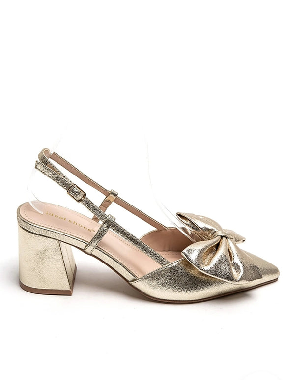 Larisa Gold bow sling back shoe