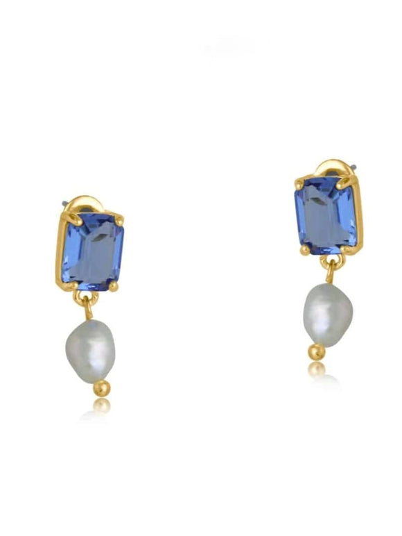 Blue glass and pearl earrings