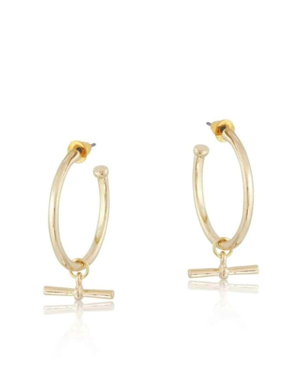 Gold T bar hoop earrings