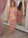 Leona Dress Purple/Orange Print