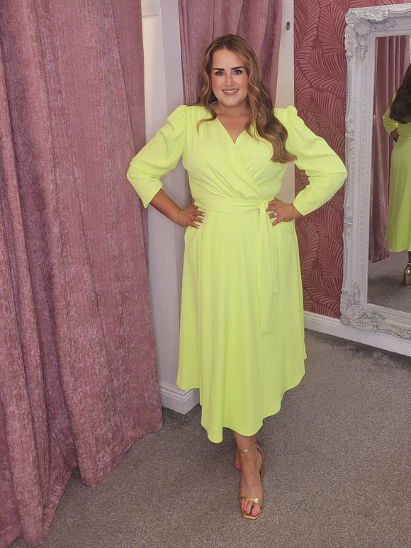 lime green wrap dress Luminous Lime Green Satin Maxi Dress FREYA
