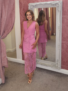 Lace insert skirt pink